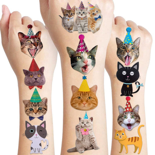 120 Stück lustige Katzen-Tattoos – temporäre Tattoos für Kindergeburtstag, Partygeschenke, Schulbelohnungen, Deko, Mitgebsel
