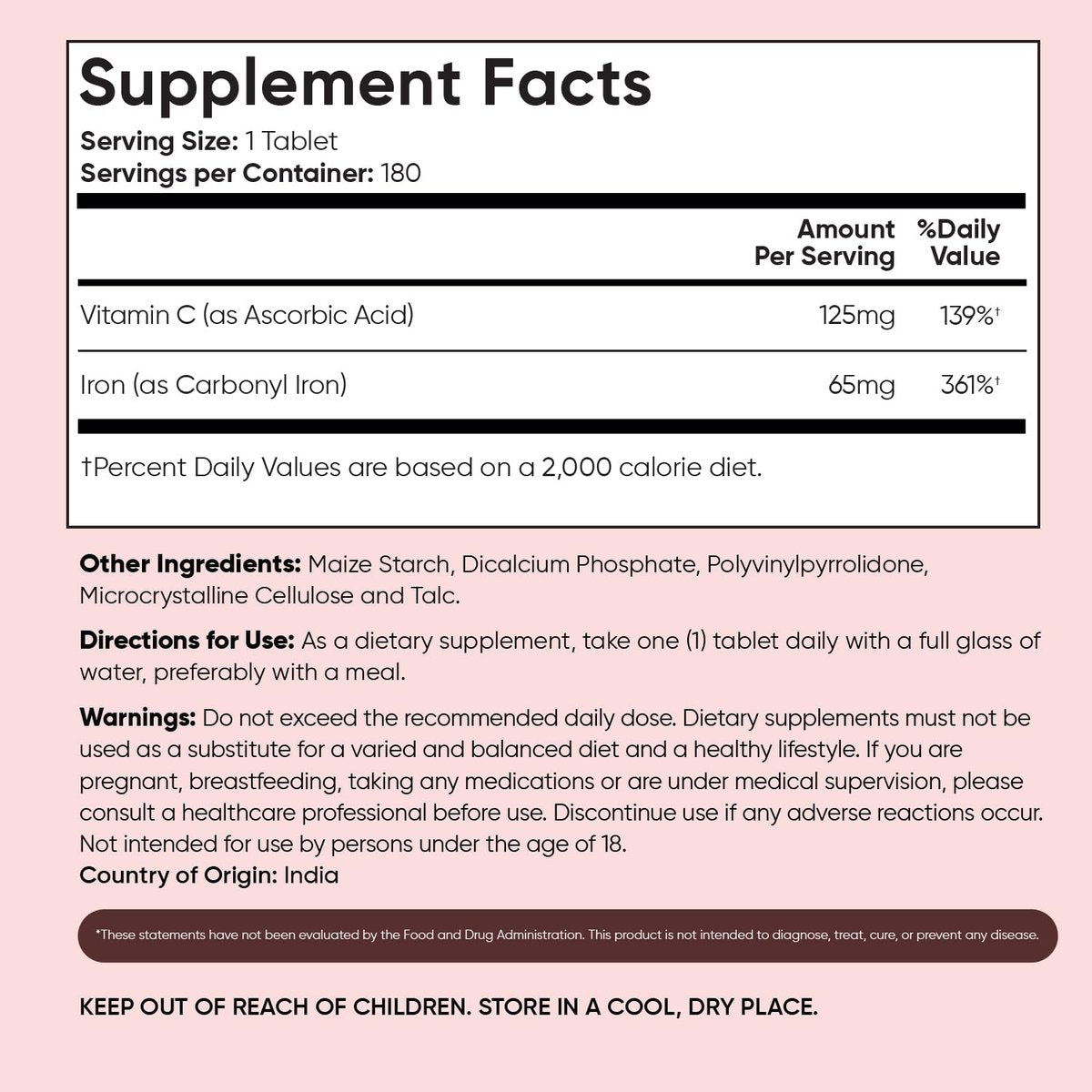 WeightWorld Eisen 65mg mit Vitamin C 125mg Tabletten für Blutgesundheit, Energie & Immunsystem | 180 Tabletten (6-Monatsvorrat) | Sanftes Eisenpräparat für Frauen & Männer - Vegan, Nicht-GVO