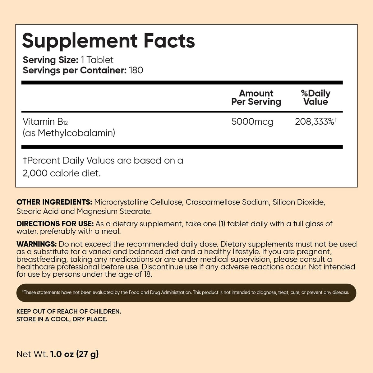 WeightWorld B12 Vitamin 5000mcg | 6-Monatsvorrat | B12 Methylcobalamin für gesundes Nervensystem & Energieproduktion (180 Tabletten) | Vegetarische B12 Vitamine für Frauen & Männer, Nicht-GVO, 1-pro-Tag