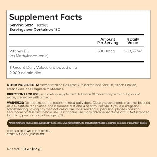 WeightWorld B12 Vitamin 5000mcg | 6-Monatsvorrat | B12 Methylcobalamin für gesundes Nervensystem & Energieproduktion (180 Tabletten) | Vegetarische B12 Vitamine für Frauen & Männer, Nicht-GVO, 1-pro-Tag