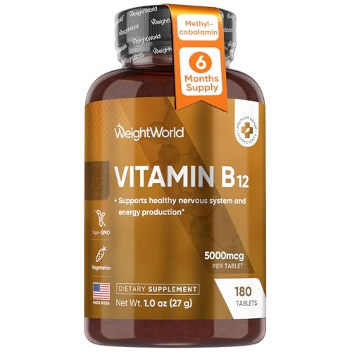 WeightWorld B12 Vitamin 5000mcg | 6-Monatsvorrat | B12 Methylcobalamin für gesundes Nervensystem & Energieproduktion (180 Tabletten) | Vegetarische B12 Vitamine für Frauen & Männer, Nicht-GVO, 1-pro-Tag