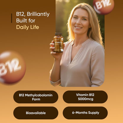 WeightWorld B12 Vitamin 5000mcg | 6-Monatsvorrat | B12 Methylcobalamin für gesundes Nervensystem & Energieproduktion (180 Tabletten) | Vegetarische B12 Vitamine für Frauen & Männer, Nicht-GVO, 1-pro-Tag