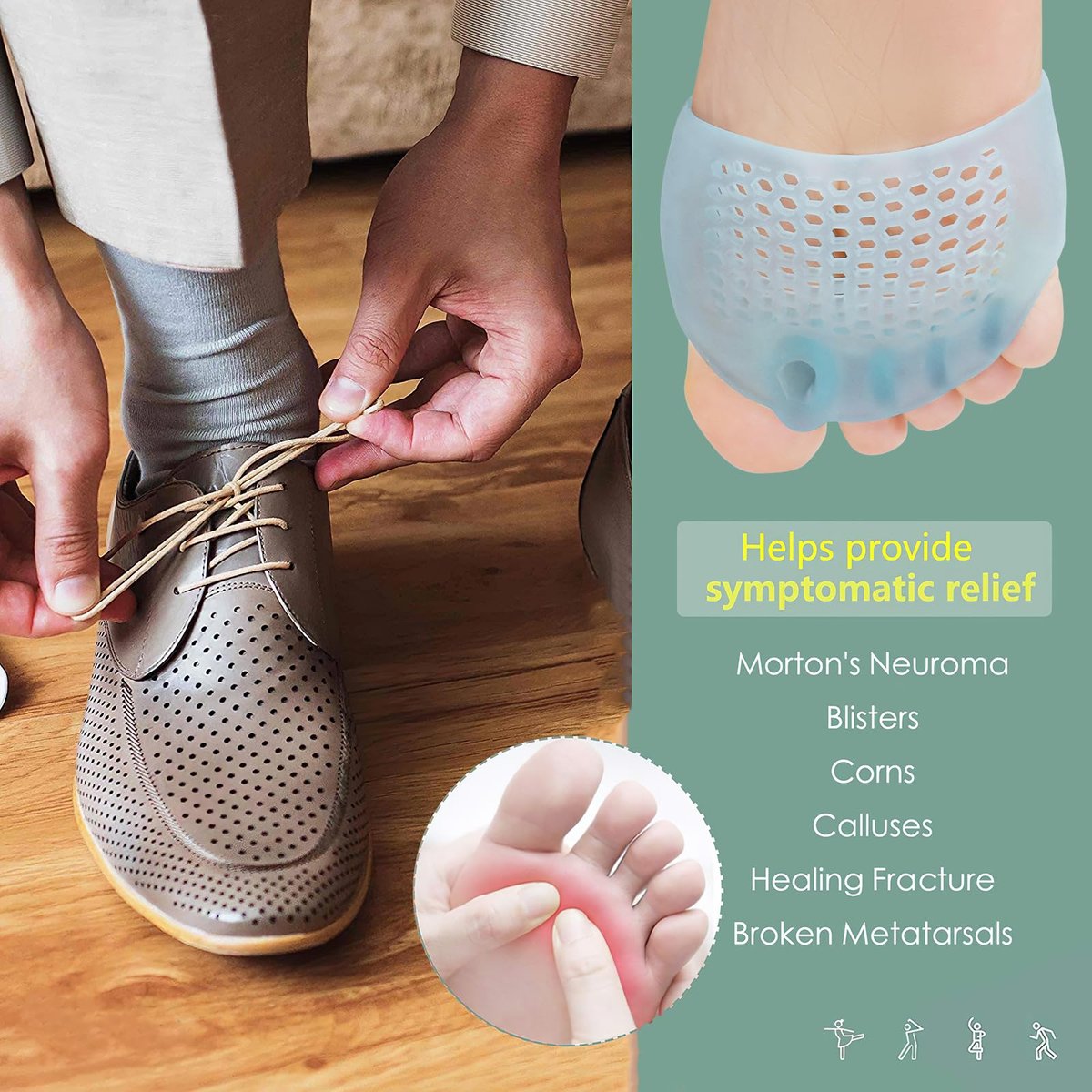 JUMPOW Metatarsal Pads (2 Paare) – Weiche & haltbare Ballenpolster für Männer & Frauen, Gel-Zehenspreizer, ideal bei Morton-Neurom, Blasen, Hornhaut, Metatarsalgie – Blau