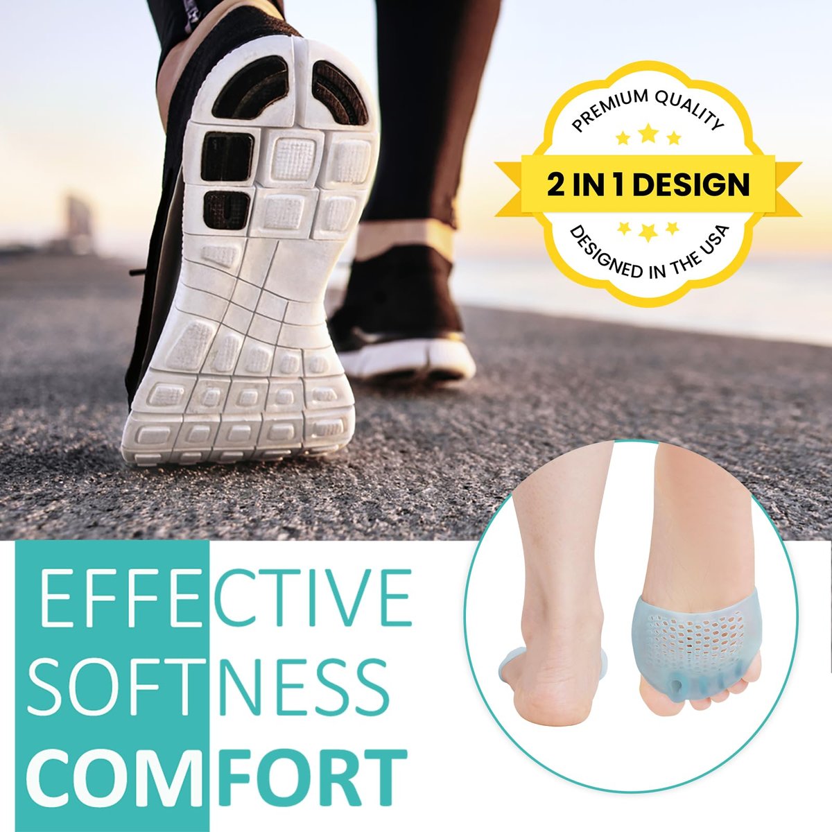 JUMPOW Metatarsal Pads (2 Paare) – Weiche & haltbare Ballenpolster für Männer & Frauen, Gel-Zehenspreizer, ideal bei Morton-Neurom, Blasen, Hornhaut, Metatarsalgie – Blau
