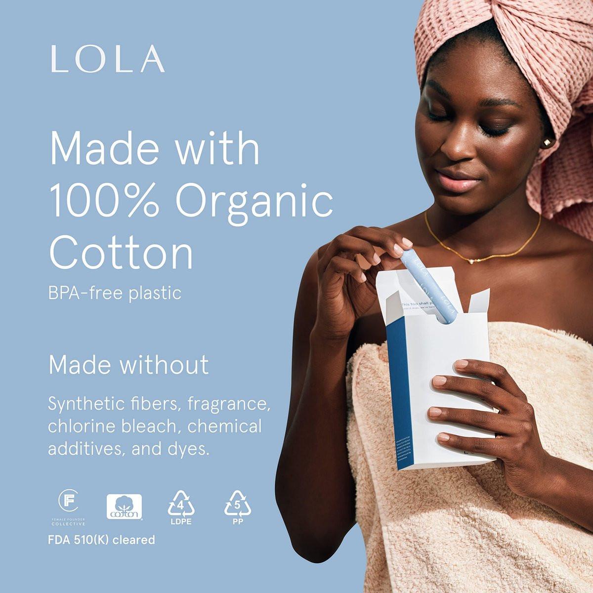 LOLA 100% Bio-Baumwoll-Tampons, Regular, 8 Stück – Zertifizierte Damenhygiene, HSA/FSA geeignet