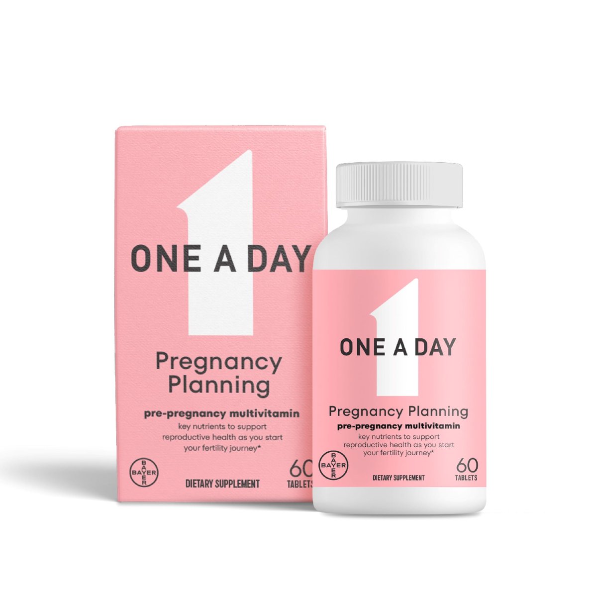 One A Day Schwangerschaftsplanung pränatales Multivitamin für Frauen, Prä-Schwangerschaftsvitamine mit Methylfolat, Folsäure, Zink, Vitamin B12 & Vitamin D zur Unterstützung der reproduktiven Gesundheit, 60 Tabletten