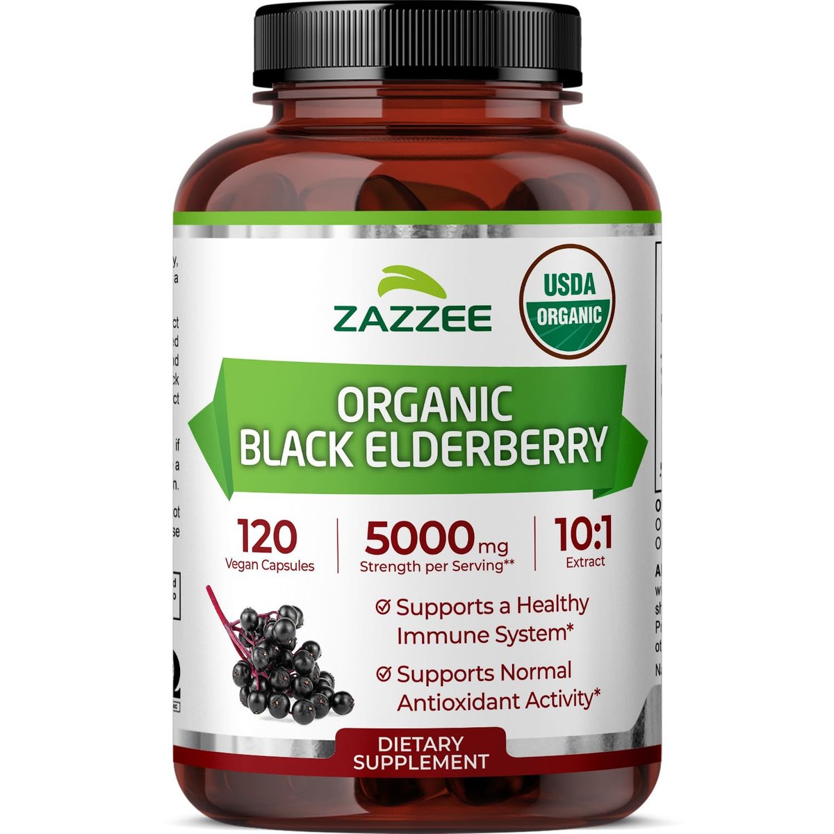 Zazzee Bio Holunderbeere 10:1 Extrakt, 120 vegane Kapseln, 2-Monats-Vorrat, Sambucus Nigra, Antioxidantien & Immununterstützung, konzentrierter 10X Extrakt, natürlich, nicht-GVO, hergestellt in den USA