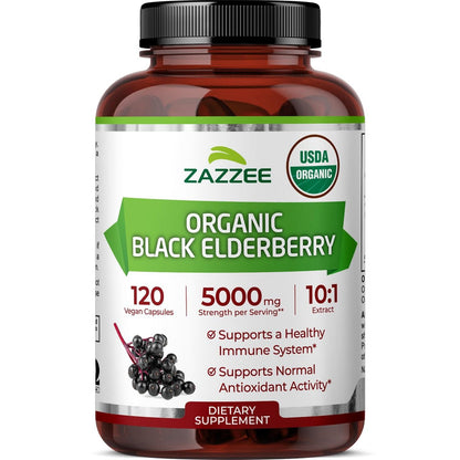 Zazzee Bio Holunderbeere 10:1 Extrakt, 120 vegane Kapseln, 2-Monats-Vorrat, Sambucus Nigra, Antioxidantien & Immununterstützung, konzentrierter 10X Extrakt, natürlich, nicht-GVO, hergestellt in den USA