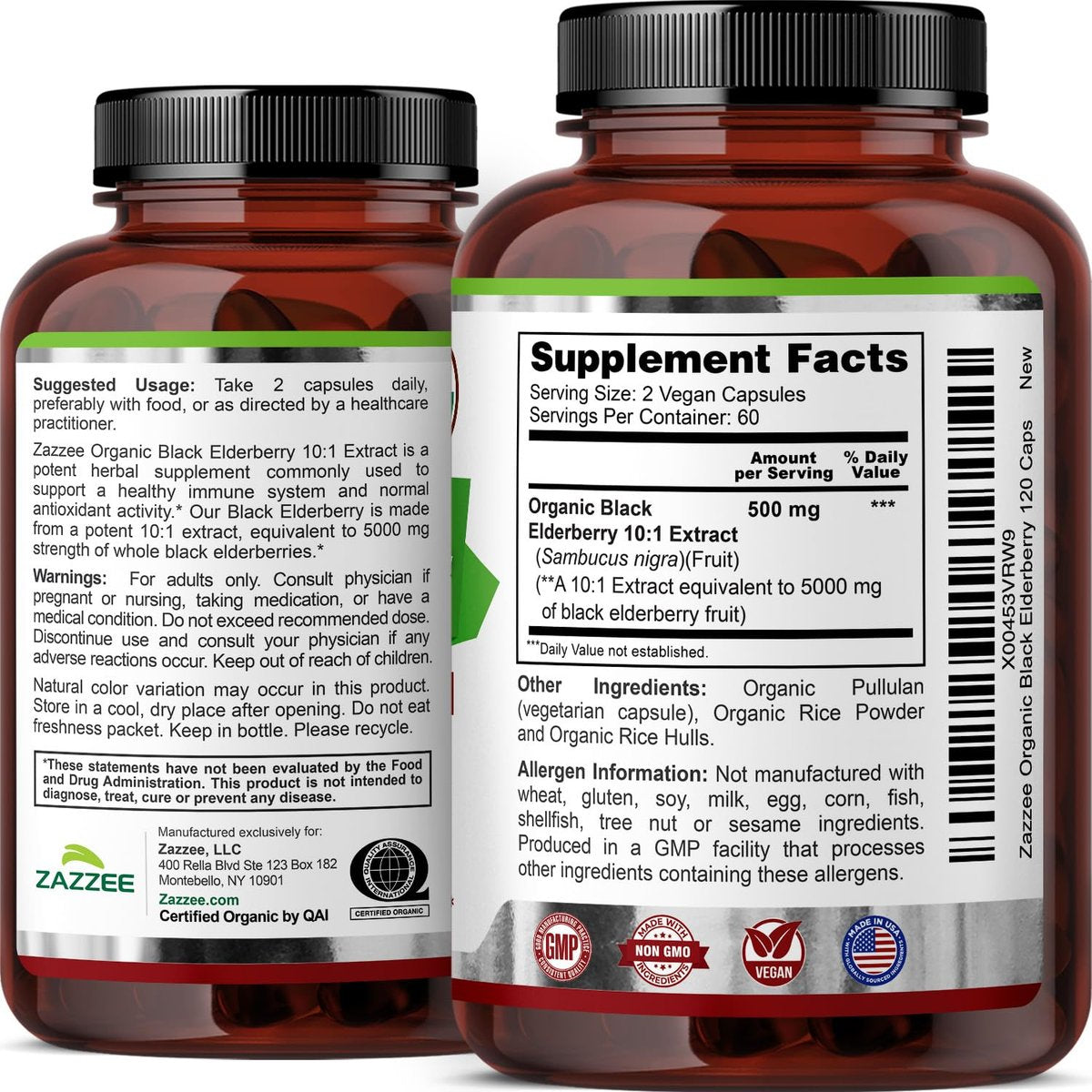 Zazzee Bio Holunderbeere 10:1 Extrakt, 120 vegane Kapseln, 2-Monats-Vorrat, Sambucus Nigra, Antioxidantien & Immununterstützung, konzentrierter 10X Extrakt, natürlich, nicht-GVO, hergestellt in den USA