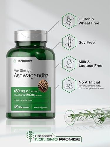 Horbäach Ashwagandha Kapseln mit schwarzem Pfeffer Extrakt – 120 Kapseln, höchste Stärke, Non-GMO, glutenfrei