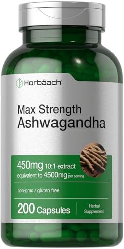 Horbäach Ashwagandha Kapseln für Frauen und Männer | 200 Kapseln | Hochdosierter Wurzelextrakt mit Schwarzem Pfeffer Extrakt | Nicht-GVO, Glutenfrei