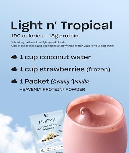 NUFYX® Bio-Pflanzliches Proteinpulver, Familienbetrieb, aus 100 % USA-Erbsen, 18 g Protein pro 100 Kalorien, Nur 6 Zutaten, Verdauungsunterstützung (Cremiges Vanille, Portionsbeutel)