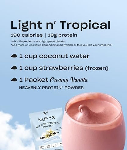 NUFYX® Bio-Pflanzliches Proteinpulver, Familienbetrieb, aus 100 % USA-Erbsen, 18 g Protein pro 100 Kalorien, Nur 6 Zutaten, Verdauungsunterstützung (Cremiges Vanille, Portionsbeutel)