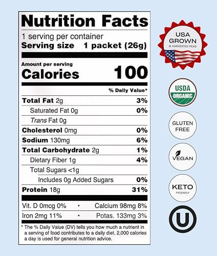 NUFYX® Bio-Pflanzliches Proteinpulver, Familienbetrieb, aus 100 % USA-Erbsen, 18 g Protein pro 100 Kalorien, Nur 6 Zutaten, Verdauungsunterstützung (Cremiges Vanille, Portionsbeutel)