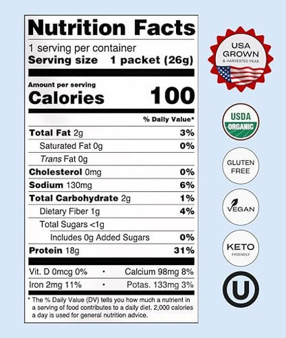NUFYX® Bio-Pflanzliches Proteinpulver, Familienbetrieb, aus 100 % USA-Erbsen, 18 g Protein pro 100 Kalorien, Nur 6 Zutaten, Verdauungsunterstützung (Cremiges Vanille, Portionsbeutel)