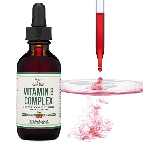 Double Wood Supplements Flüssiger Vitamin-B-Komplex – 2-Monats-Vorrat – Maximale Absorption – B3, B6, B7 (Biotin), B9 und Vitamin B12 – Kirschgeschmack – 60 ml
