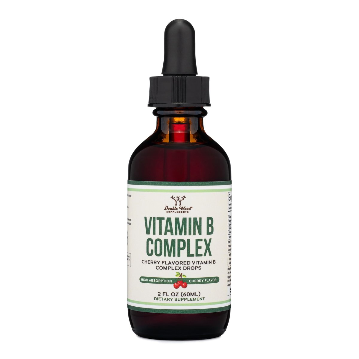 Double Wood Supplements Flüssiger Vitamin-B-Komplex – 2-Monats-Vorrat – Maximale Absorption – B3, B6, B7 (Biotin), B9 und Vitamin B12 – Kirschgeschmack – 60 ml