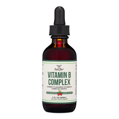 Double Wood Supplements Flüssiger Vitamin-B-Komplex – 2-Monats-Vorrat – Maximale Absorption – B3, B6, B7 (Biotin), B9 und Vitamin B12 – Kirschgeschmack – 60 ml