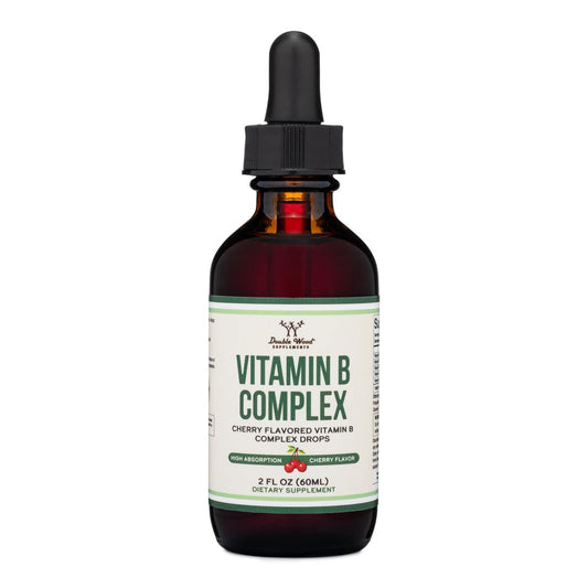 Double Wood Supplements Flüssiger Vitamin-B-Komplex – 2-Monats-Vorrat – Maximale Absorption – B3, B6, B7 (Biotin), B9 und Vitamin B12 – Kirschgeschmack – 60 ml