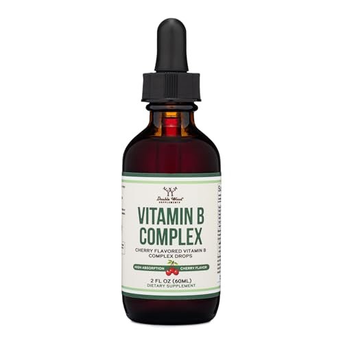 Double Wood Supplements Flüssiger Vitamin-B-Komplex – 2-Monats-Vorrat – Maximale Absorption – B3, B6, B7 (Biotin), B9 und Vitamin B12 – Kirschgeschmack – 60 ml