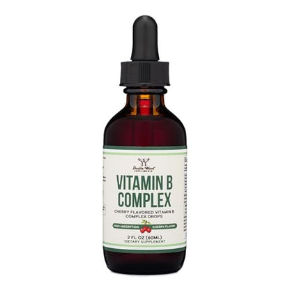 Double Wood Supplements Flüssiger Vitamin-B-Komplex – 2-Monats-Vorrat – Maximale Absorption – B3, B6, B7 (Biotin), B9 und Vitamin B12 – Kirschgeschmack – 60 ml