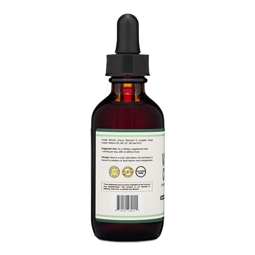 Double Wood Supplements Flüssiger Vitamin-B-Komplex – 2-Monats-Vorrat – Maximale Absorption – B3, B6, B7 (Biotin), B9 und Vitamin B12 – Kirschgeschmack – 60 ml