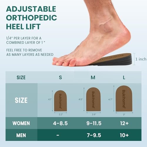 Verstellbare Fersenerhöhungseinlagen für Schuhe – Bukihome Orthopädische Schuhauflage für ungleiche Beine, 4 Schichten Höhenverstellung, für Fersenschmerzen, Fersensporn, Achillessehnenentzündung (Klein, Damen 4-8.5)