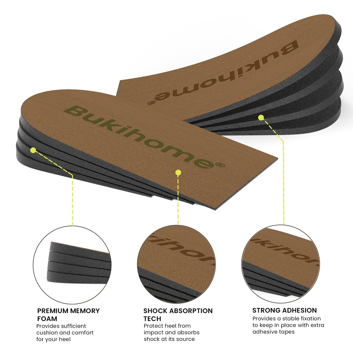 Bukihome Verstellbare Ferseneinlagen für Schuhe - Orthopädische Schuhsohle für ungleiche Beine, 4 Lagen Höhenausgleich, Fersenschmerz, Fersensporn, Achillessehnenentzündung, Medium (Damen 9-11,5/Herren 7-9,5), Braun