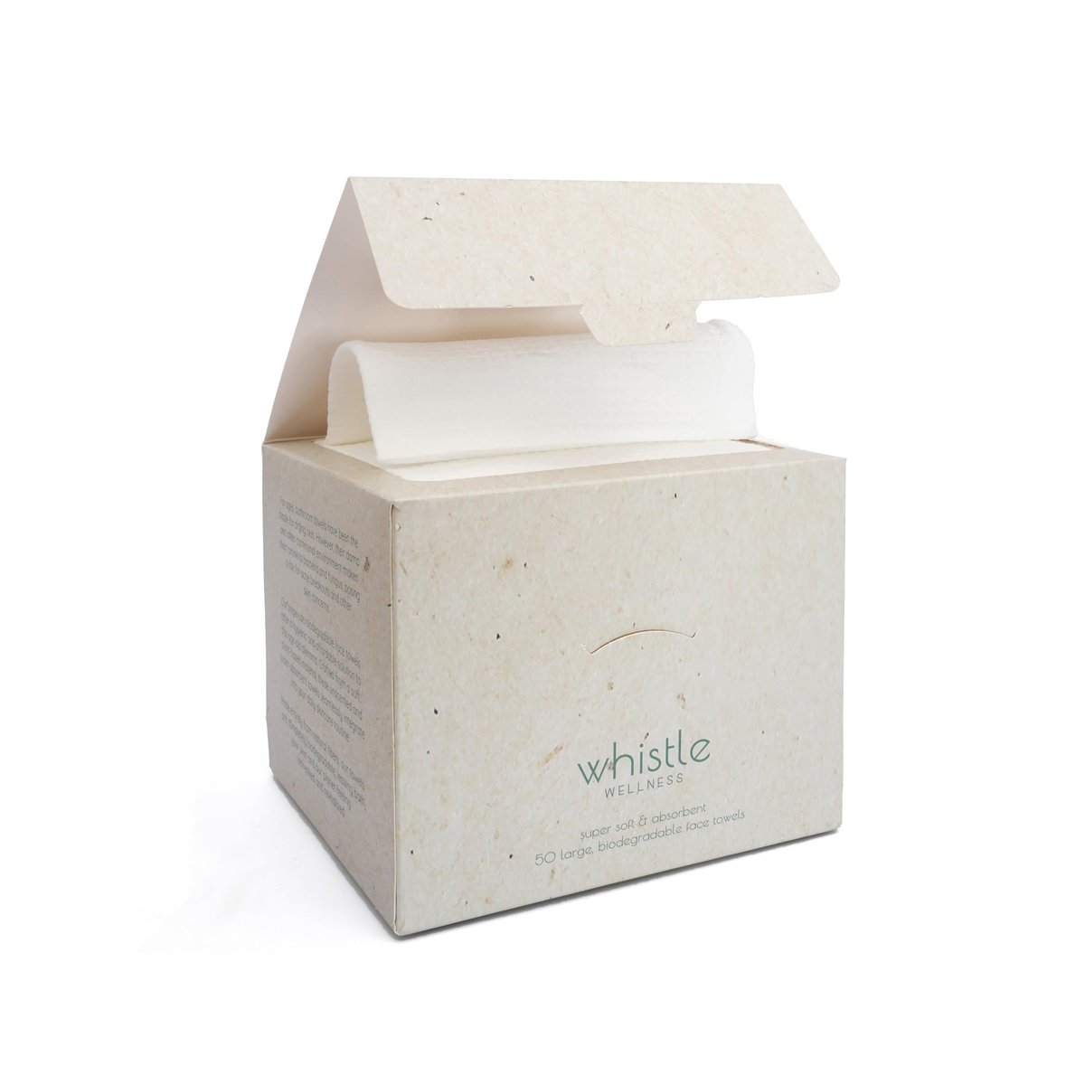 Whistle Wellness® Einweg-Gesichtstuch 10"×12", wiederverschließbare Box, biobasiert, pflanzlich, ultraweich, dicke XL-Gesichtstücher, Make-up-Entferner-Trockentücher für empfindliche Haut, 50 Stück (1 Packung)