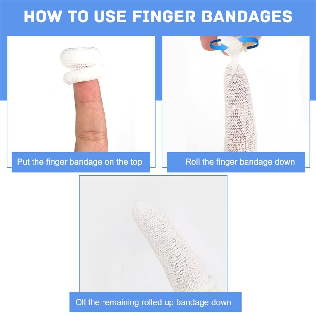 Finger Bandagen 30 Stück - Bobs Daumenverband, Fingerverband, röhrenförmig, weiß, Baumwolle, Fingerkuppenschutz für Arbeit und Küche