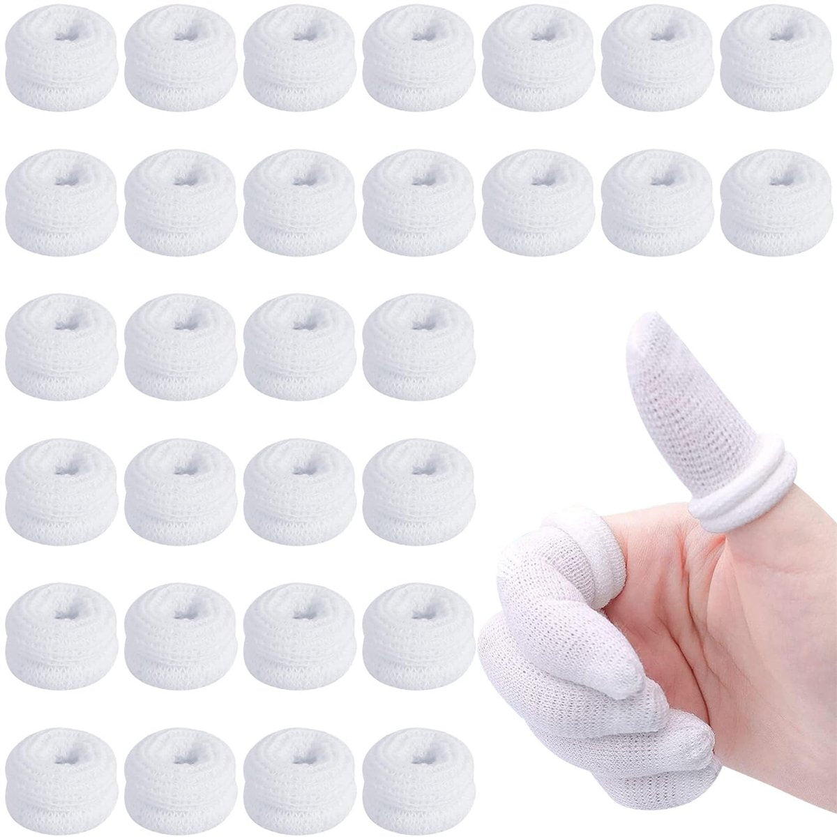 Finger Bandagen 30 Stück - Bobs Daumenverband, Fingerverband, röhrenförmig, weiß, Baumwolle, Fingerkuppenschutz für Arbeit und Küche