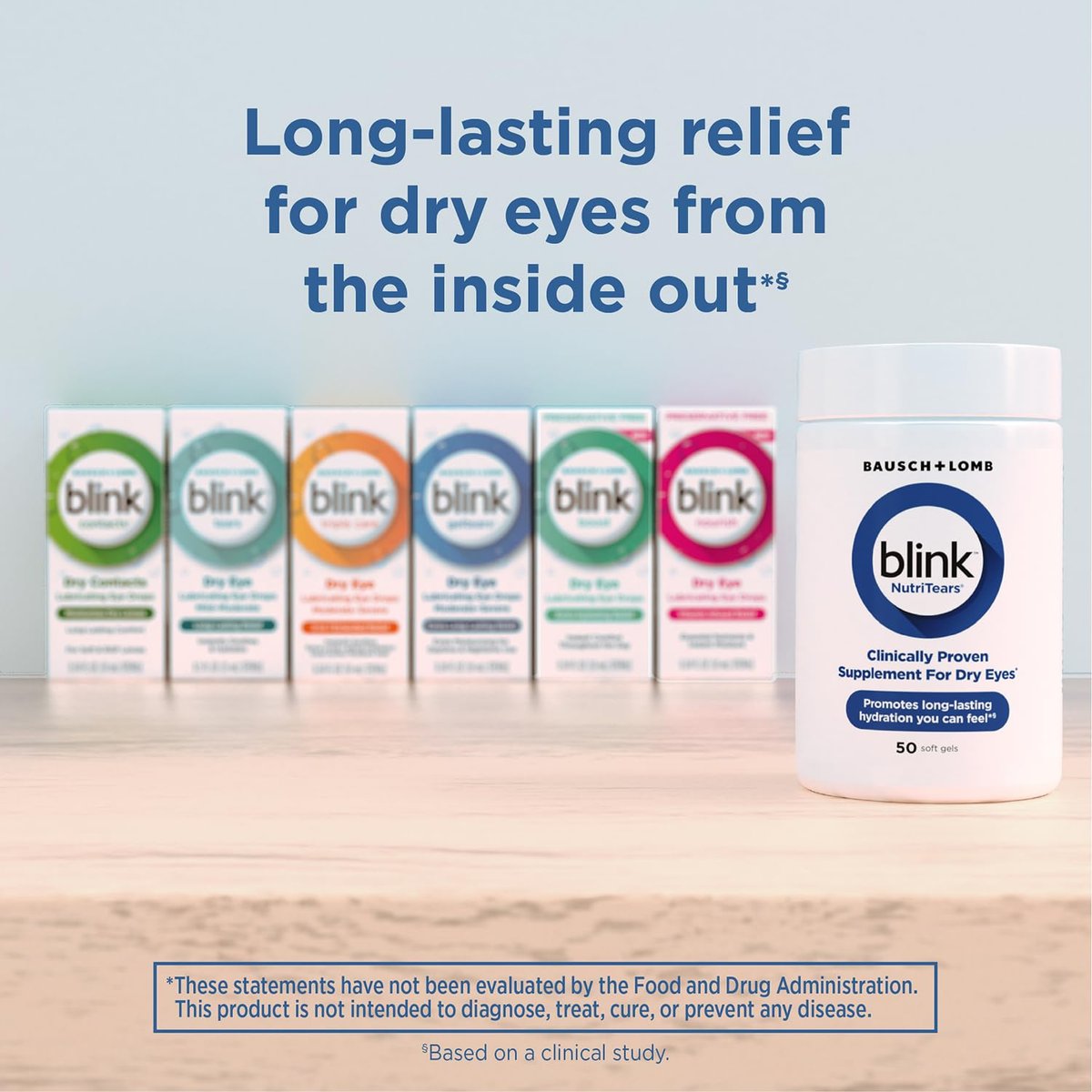 Blink NutriTears Klinisch geprüftes Nahrungsergänzungsmittel für trockene Augen, Augenpflege mit Lutein & Zeaxanthin und Vitamin D zur Befeuchtung der Augen von innen für langanhaltende Linderung, 50 Softgels