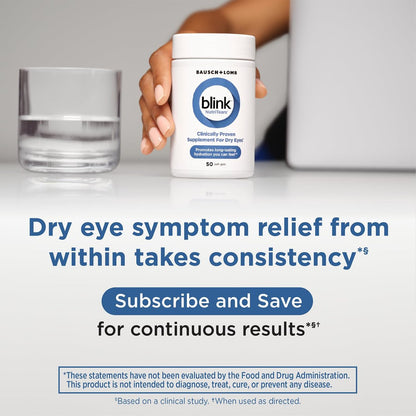 Blink NutriTears Klinisch geprüftes Nahrungsergänzungsmittel für trockene Augen, Augenpflege mit Lutein & Zeaxanthin und Vitamin D zur Befeuchtung der Augen von innen für langanhaltende Linderung, 50 Softgels