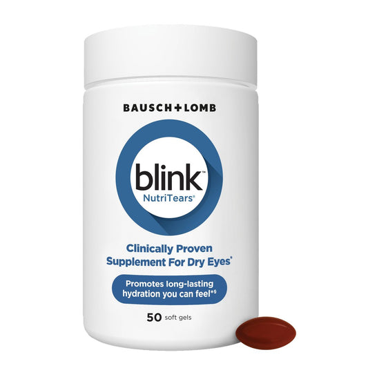 Blink NutriTears Klinisch geprüftes Nahrungsergänzungsmittel für trockene Augen, Augenpflege mit Lutein & Zeaxanthin und Vitamin D zur Befeuchtung der Augen von innen für langanhaltende Linderung, 50 Softgels
