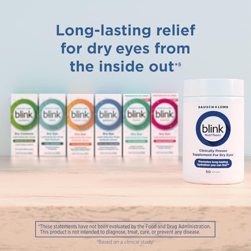 Blink NutriTears Klinisch geprüftes Nahrungsergänzungsmittel für trockene Augen, Augenpflege mit Lutein & Zeaxanthin und Vitamin D zur Befeuchtung der Augen von innen für langanhaltende Linderung, 50 Softgels