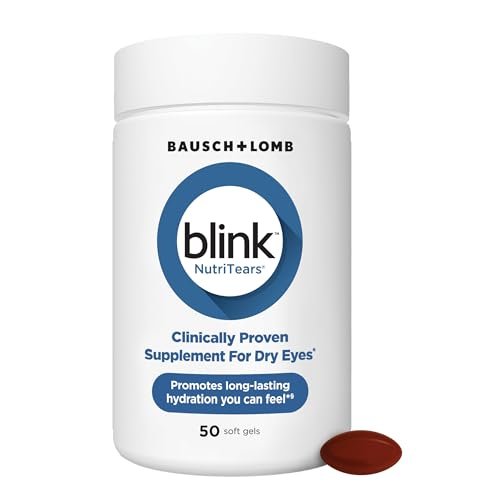 Blink NutriTears Klinisch geprüftes Nahrungsergänzungsmittel für trockene Augen, Augenpflege mit Lutein & Zeaxanthin und Vitamin D zur Befeuchtung der Augen von innen für langanhaltende Linderung, 50 Softgels