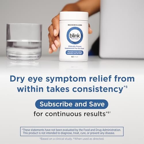 Blink NutriTears Klinisch geprüftes Nahrungsergänzungsmittel für trockene Augen, Augenpflege mit Lutein & Zeaxanthin und Vitamin D zur Befeuchtung der Augen von innen für langanhaltende Linderung, 50 Softgels