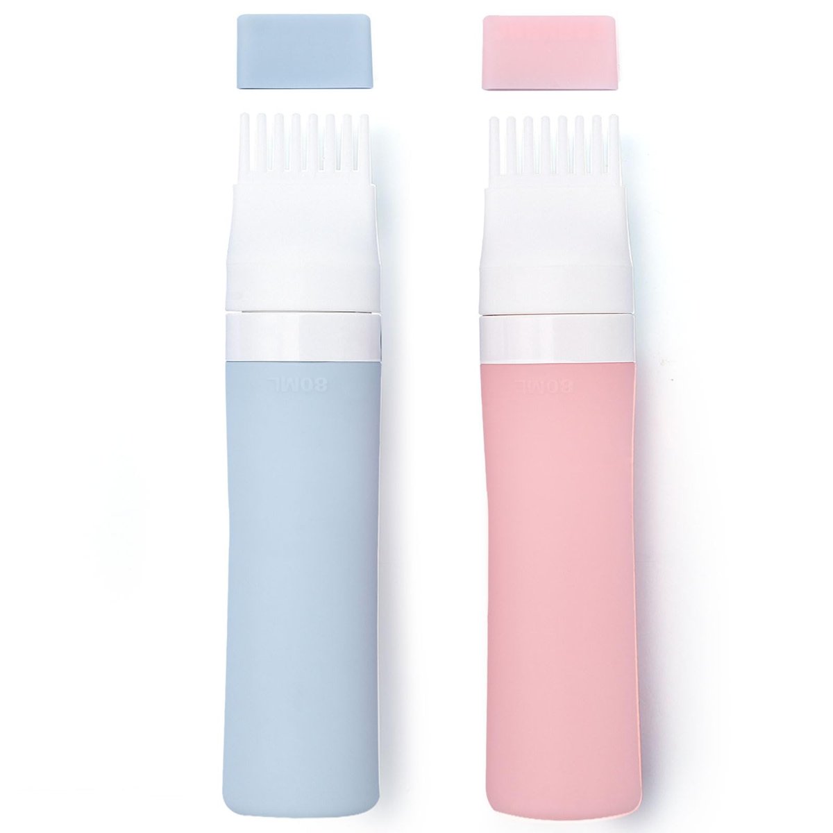 Lapfoon 2er-Pack Silikon Haarfarben-Applikator, 2,7 Unzen Wurzelkamm-Applikatorflasche für Haarfärbemittel, Haarfärbekammbürste, Kopfhaut-Öl-Applikatorflasche