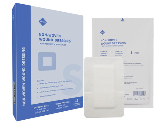 NBLEISHI Sterile Wundauflage aus Vlies, 4 x 6 Zoll, extra groß mit Kleberand, atmungsaktiv, saugfähig, latexfrei, 15 einzeln verpackte Stücke
