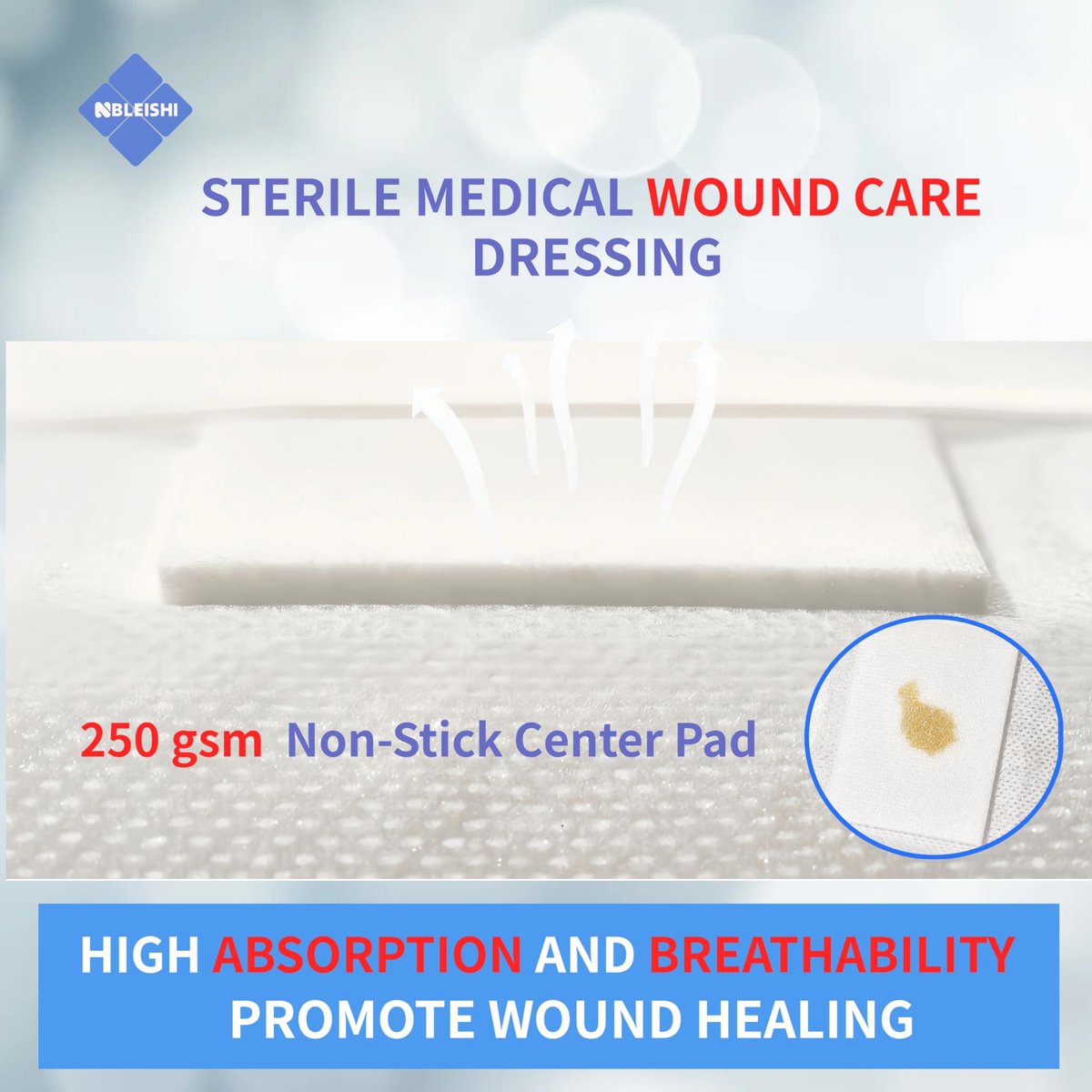 NBLEISHI Sterile Wundauflage aus Vlies, 4 x 6 Zoll, extra groß mit Kleberand, atmungsaktiv, saugfähig, latexfrei, 15 einzeln verpackte Stücke