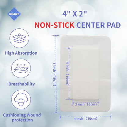 NBLEISHI Sterile Wundauflage aus Vlies, 4 x 6 Zoll, extra groß mit Kleberand, atmungsaktiv, saugfähig, latexfrei, 15 einzeln verpackte Stücke