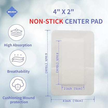 NBLEISHI Sterile Wundauflage aus Vlies, 4 x 6 Zoll, extra groß mit Kleberand, atmungsaktiv, saugfähig, latexfrei, 15 einzeln verpackte Stücke