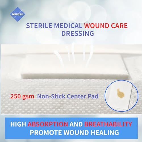 NBLEISHI Sterile Wundauflage aus Vlies, 4 x 6 Zoll, extra groß mit Kleberand, atmungsaktiv, saugfähig, latexfrei, 15 einzeln verpackte Stücke