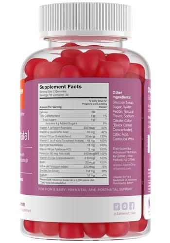 Zahler Schwangerschafts-Gummibärchen – Unterstützt die fetale Entwicklung für werdende Mütter – Folsäure & Vitamin A für allgemeine Gesundheitsunterstützung – Koscher, glutenfrei & vegetarisch – 60 Gummibärchen, 30 Portionen