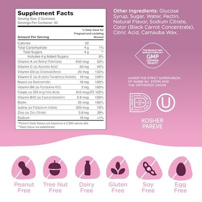 Zahler Schwangerschafts-Gummibärchen – Unterstützt die fetale Entwicklung für werdende Mütter – Folsäure & Vitamin A für allgemeine Gesundheitsunterstützung – Koscher, glutenfrei & vegetarisch – 60 Gummibärchen, 30 Portionen