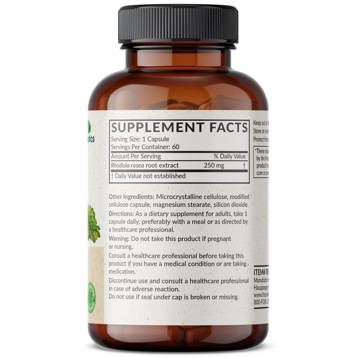 Futurebiotics Rhodiola Rosea Pulver – Adaptogenes Kraut, Vegetarische Kapseln, 60 Stück
