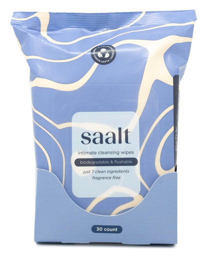 Saalt Daily Cleansing Wipes - Natürliche & pH-ausgeglichene Intimtücher - Hypoallergen, Spülbar & Biologisch Abbaubar - 30 Stück