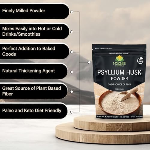 Moonee Naturals Psyllium Husk Pulver (10 Unzen) – Glutenfrei, Nicht GVO, Fein gemahlen, Keto-freundlich