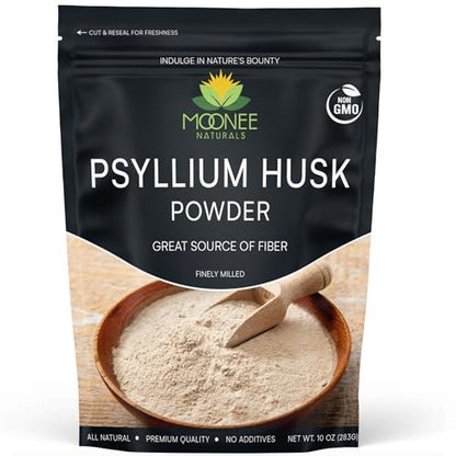 Moonee Naturals Psyllium Husk Pulver (10 Unzen) – Glutenfrei, Nicht GVO, Fein gemahlen, Keto-freundlich