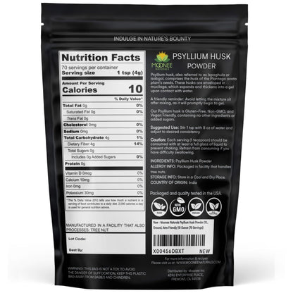 Moonee Naturals Psyllium Husk Pulver (10 Unzen) – Glutenfrei, Nicht GVO, Fein gemahlen, Keto-freundlich
